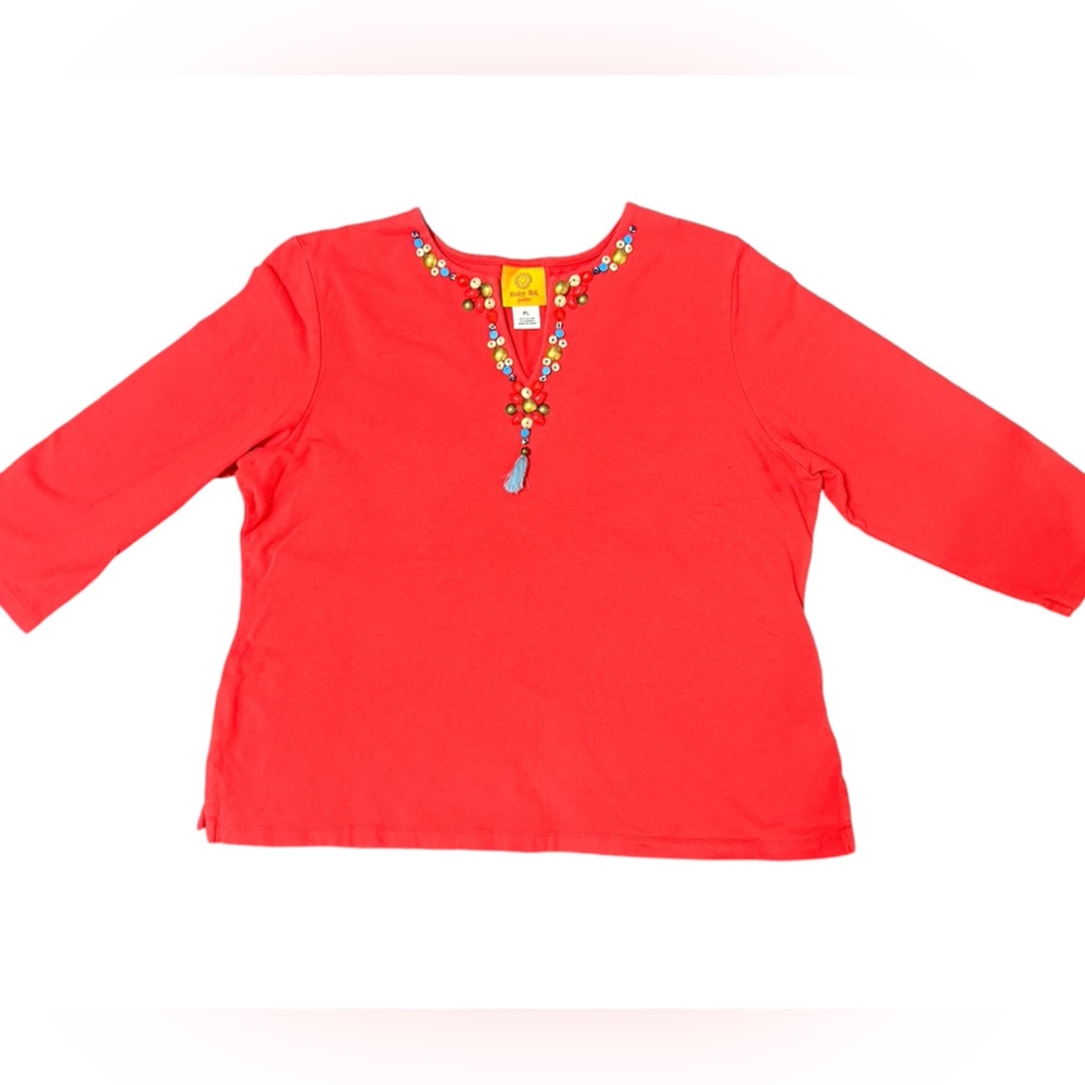Ruby Rd Beaded Red Shirt Size Petite Large